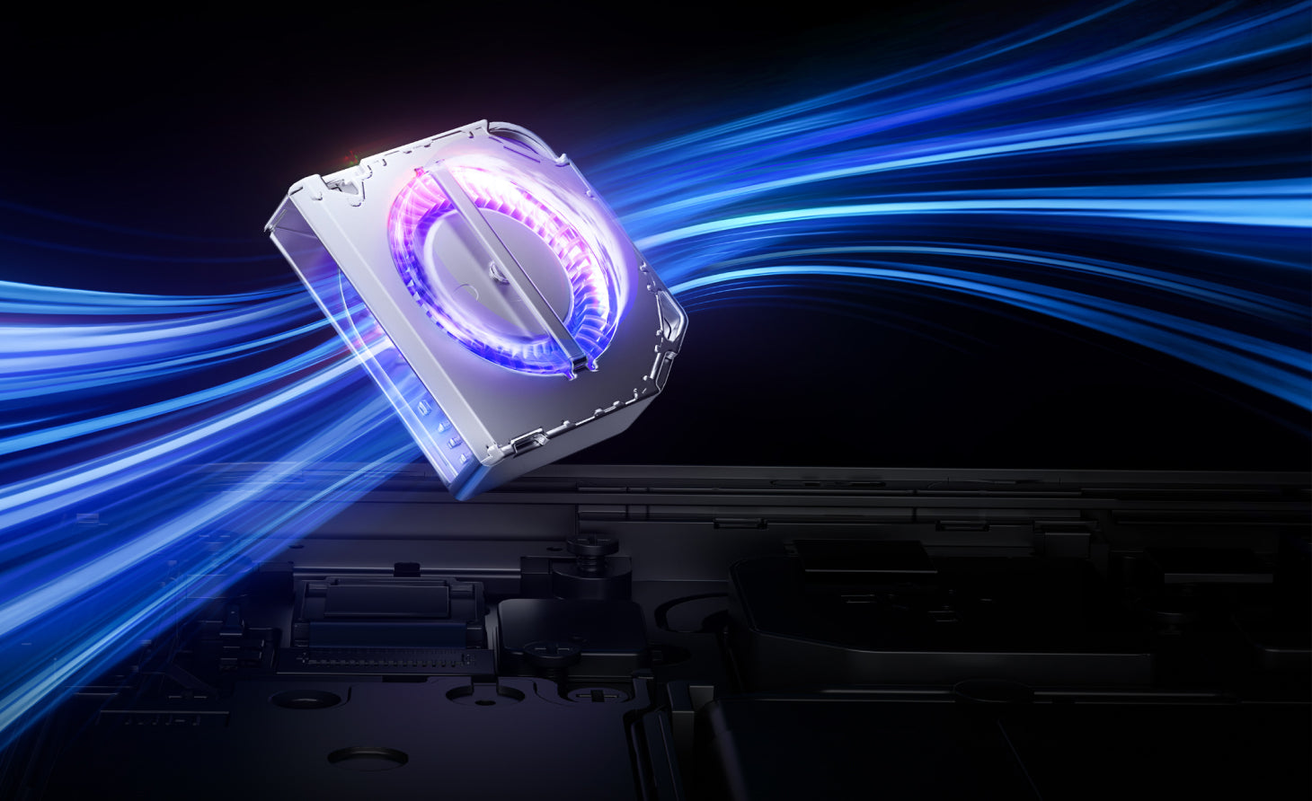 REDMAGIC Astra has the signature 20,000 RPM high-speed turbofan sports 17 x 17mm shark-fin blades and custom RGB lighting